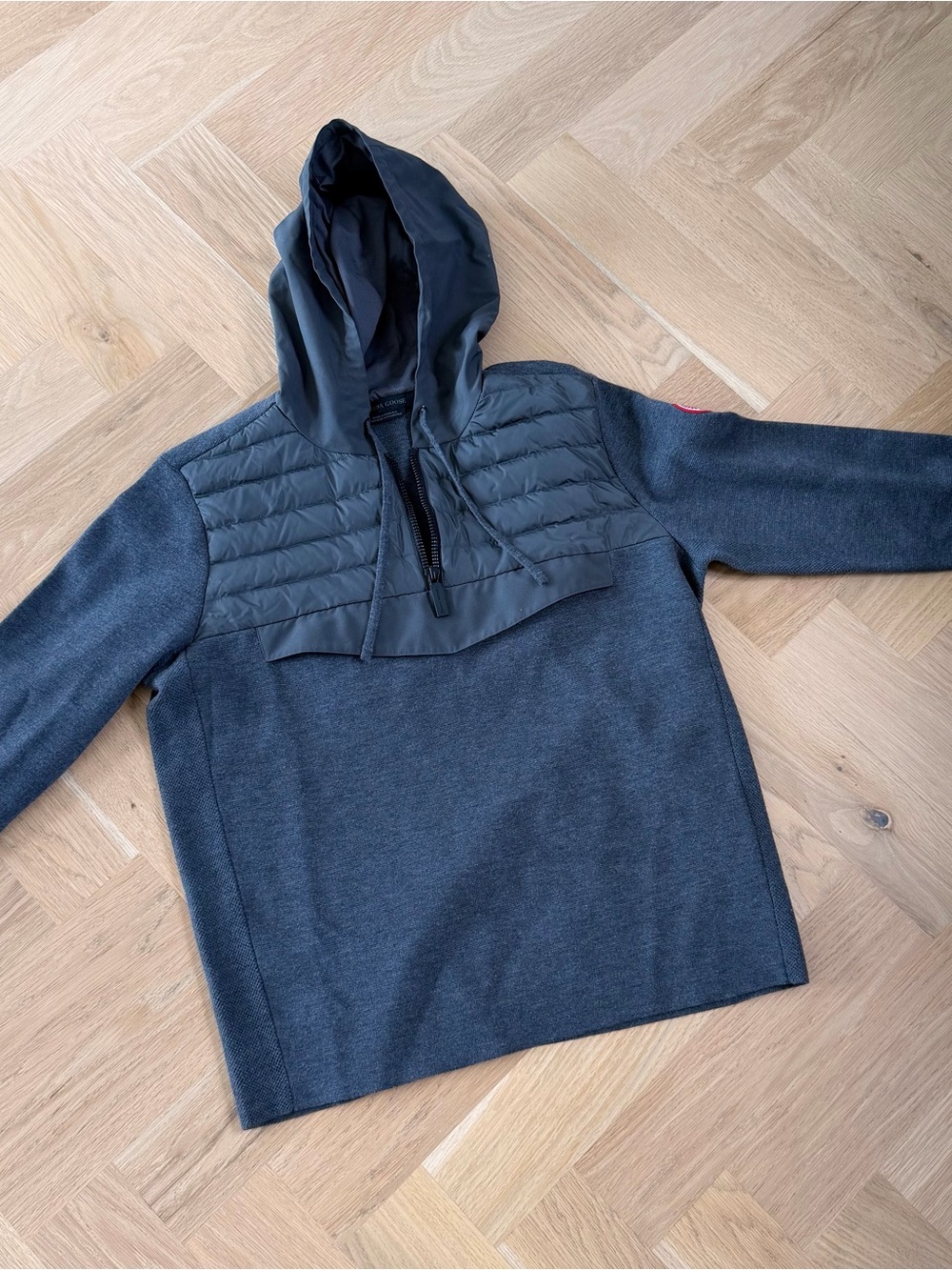 Quilted Panel Hooded Pullover Sweatshirt - Charcoal